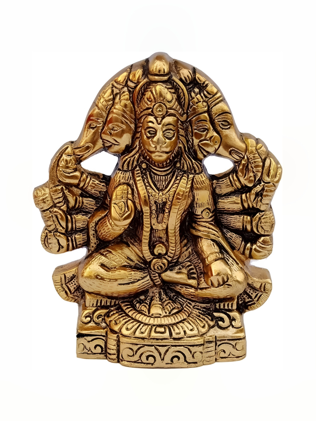 Navyaksh Sitting Panchmukhi Hanuman Gold Aluminium Metallic Prayer Room Small Showpiece - 1.6 Inches