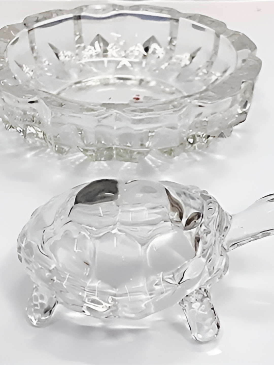 Navyaksh Turtle Plate White Crystal Matte Prayer Room Set of 2 Tiny Showpieces - 2.4 Inches
