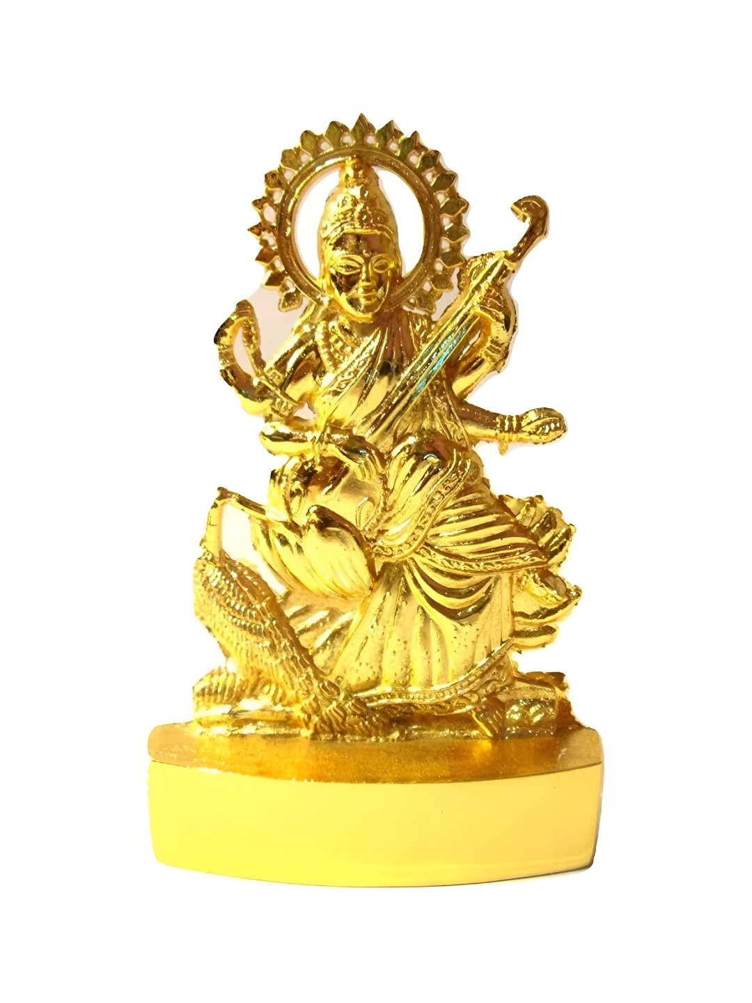 Navyaksh Saraswati Gold Metal Metallic Prayer Room Tiny Showpiece - 2.6 Inches