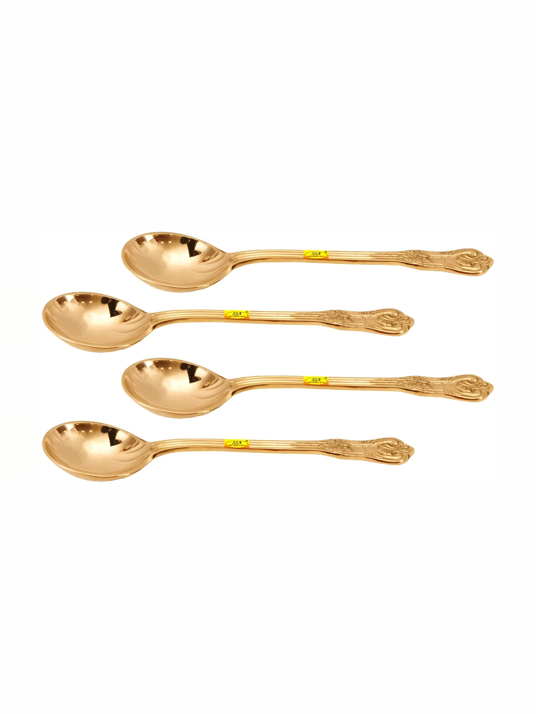 Shivshakti Arts Yellow 4 Pieces Brass Serving Spoon