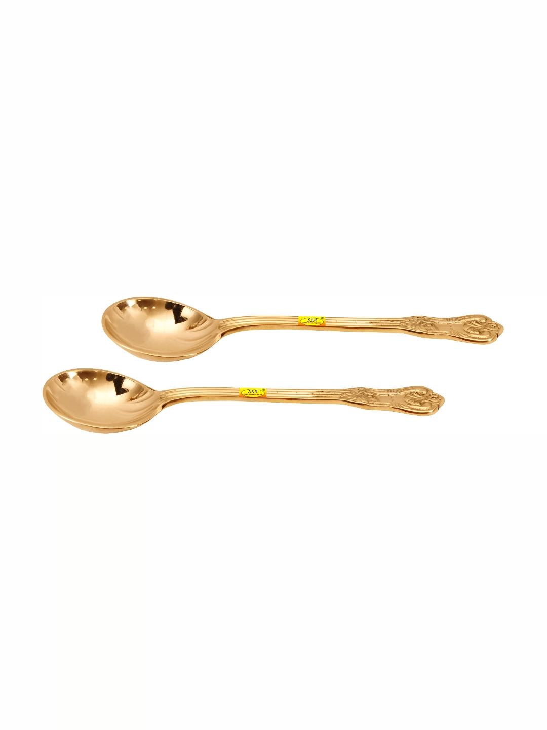 Shivshakti Arts Yellow 2 Pieces Brass Designer Serving Spoons