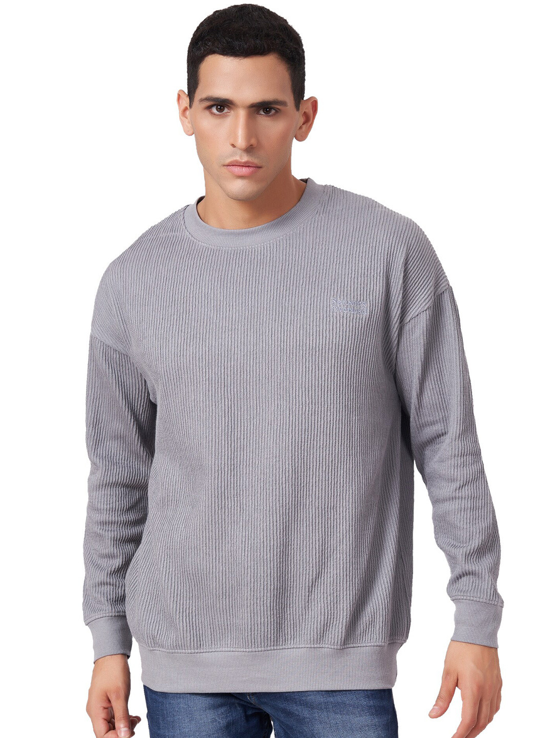 ZU Buck Knit Drop Shoulder Sleeves Pure Cotton Pullover Sweatshirt