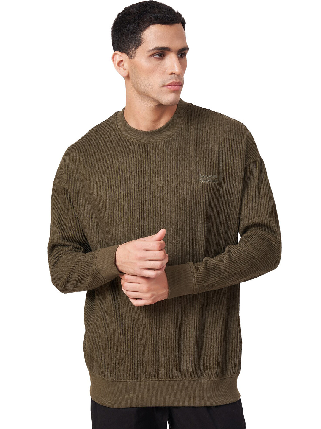 ZU Self Design Pure Cotton Pullover Sweatshirt