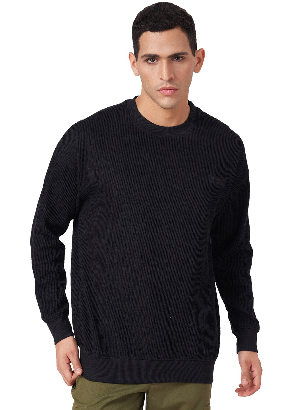 ZU Buck Knit Drop Shoulder Sleeves Pure Cotton Pullover Sweatshirt