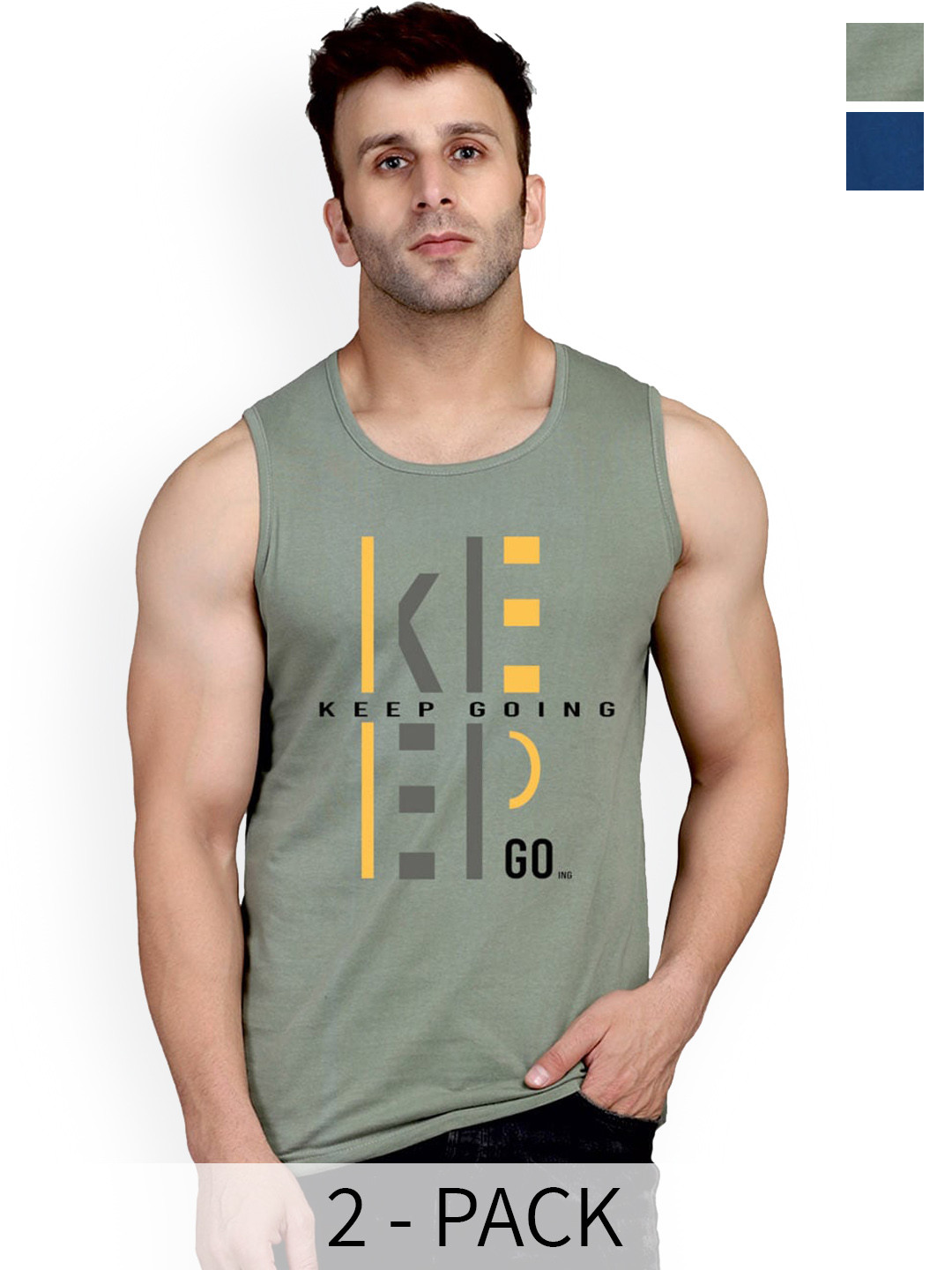 SLOWLORIS Pack Of 2 Bio-Washed Gym Vests SL26 ( LGTGREEN KEEP ) ( BLACKPEACOCK FRD )