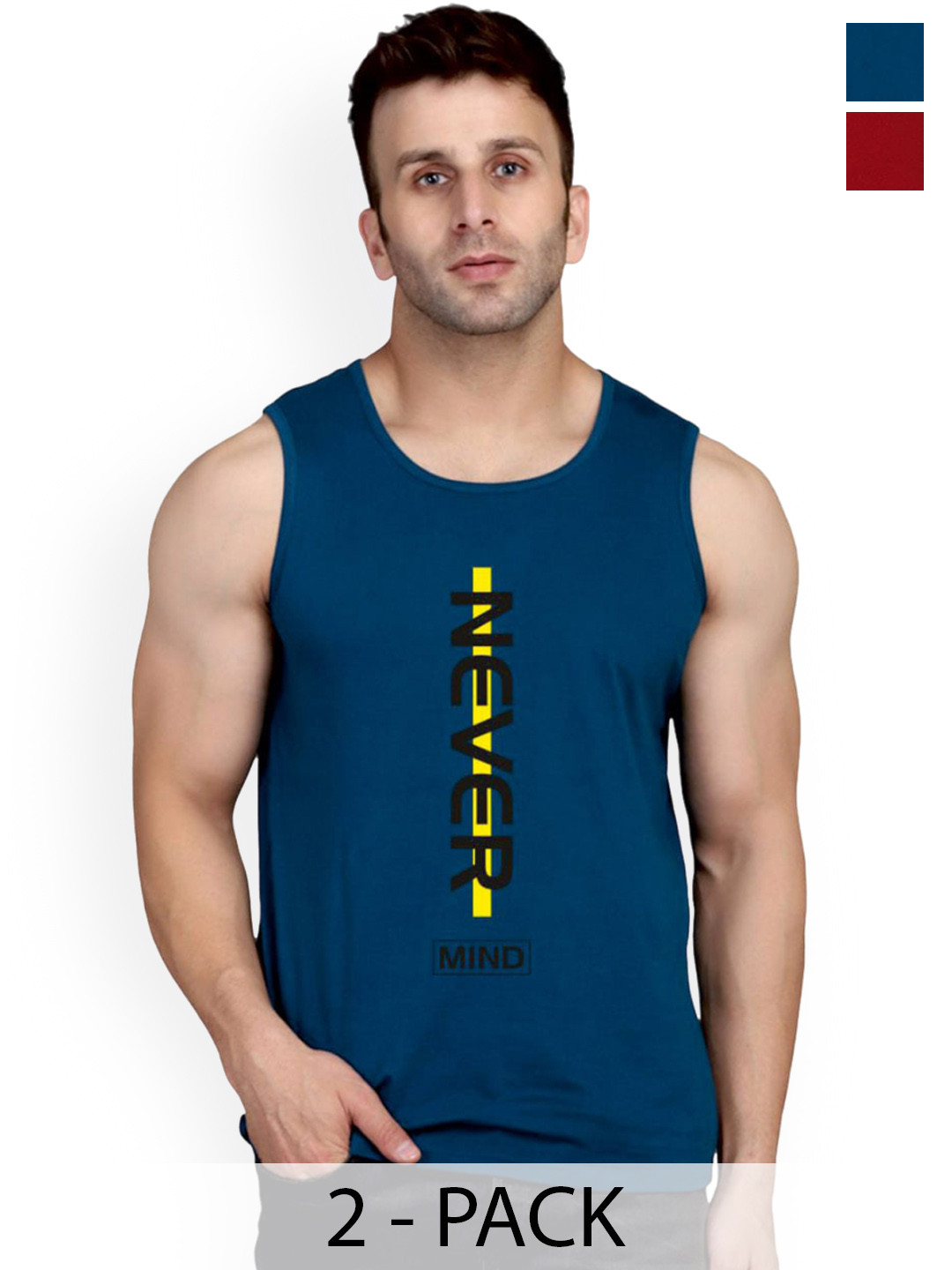 SLOWLORIS Pack Of 2 Cotton Bio-Washed Gym Vests SL26 ( MAROON KEEP ) ( PEACOCK NVR )