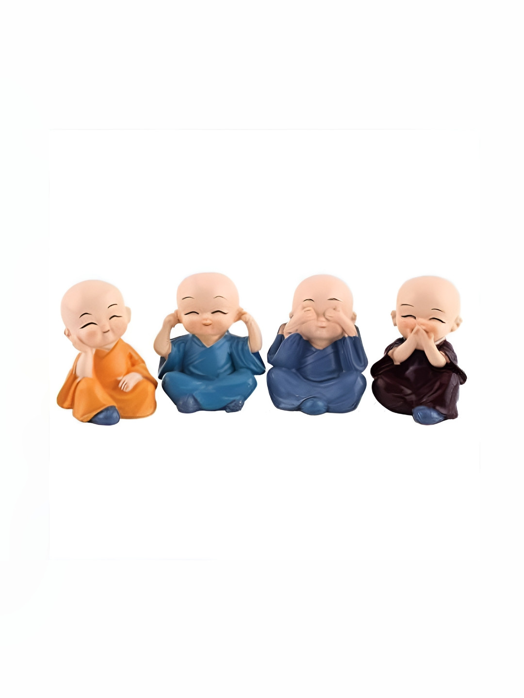 Navyaksh Budha Monks Orange Polyresin Natural Living Room Set of 4 Small Showpieces - 2 Inches