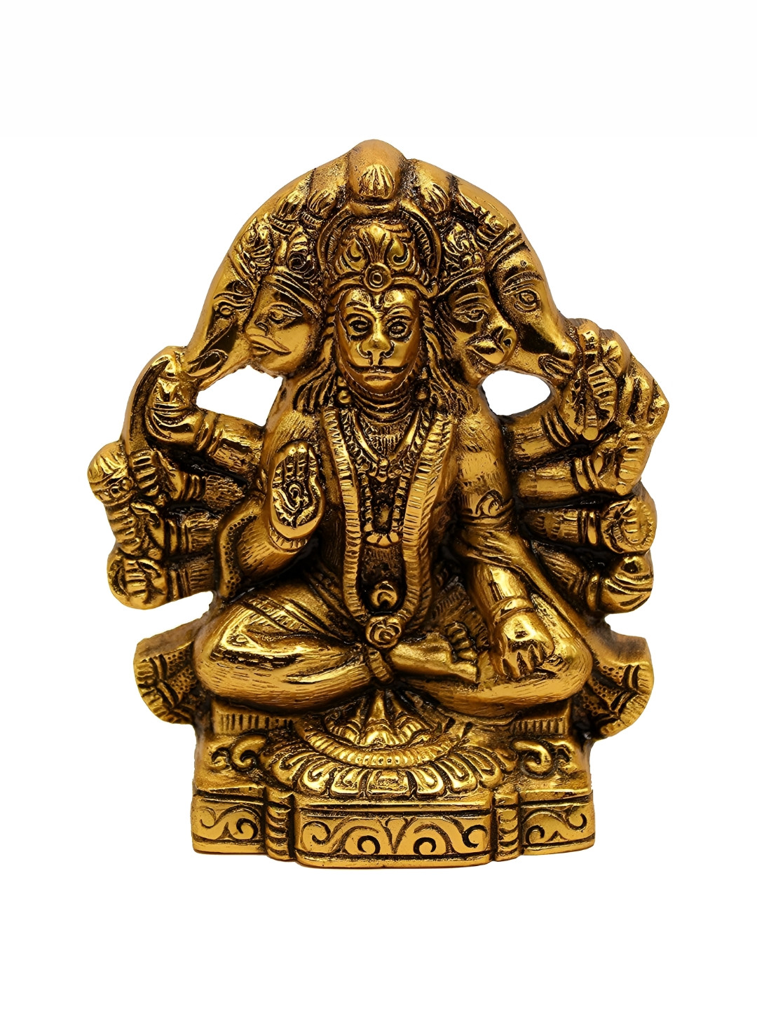 Navyaksh Panchmukhi Hanuman Sitting Gold Metal Metallic Prayer Room Small Showpiece - 5.1 Inches