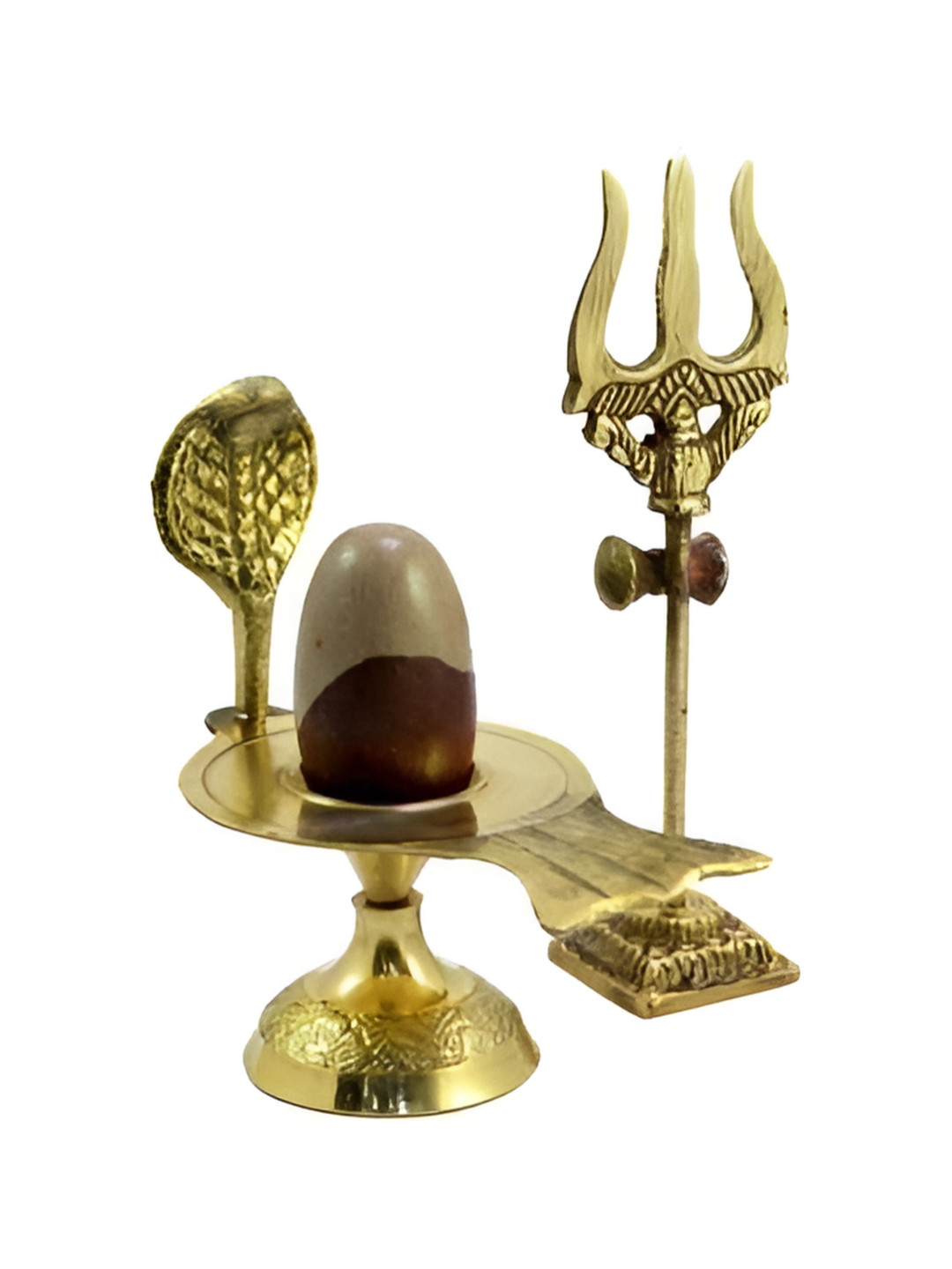 Navyaksh Trishul and Shgivling Gold Brass Metallic Prayer Room Set of 3 Small Showpieces - 3 Inches