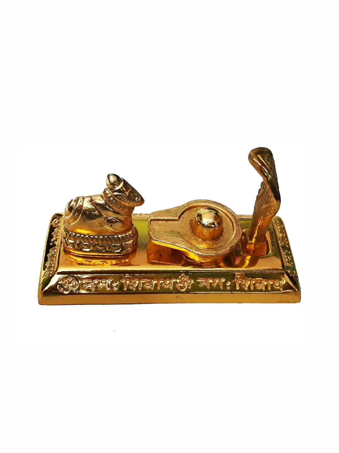 Navyaksh Shivling with Nandi and Plate Gold Brass Metallic Prayer Room Tiny Showpiece - 1.6 Inches