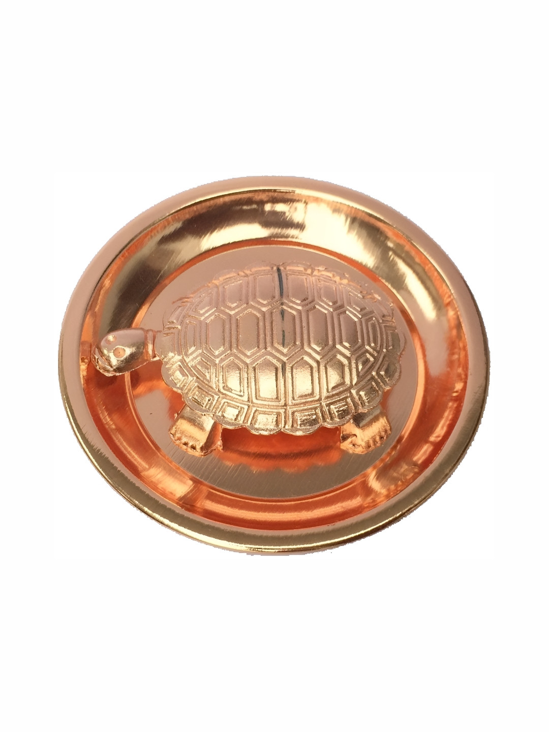 Navyaksh Turtle Plate Copper Metal Metallic Prayer Room Set of 2 Small Showpieces - 4.3 Inches