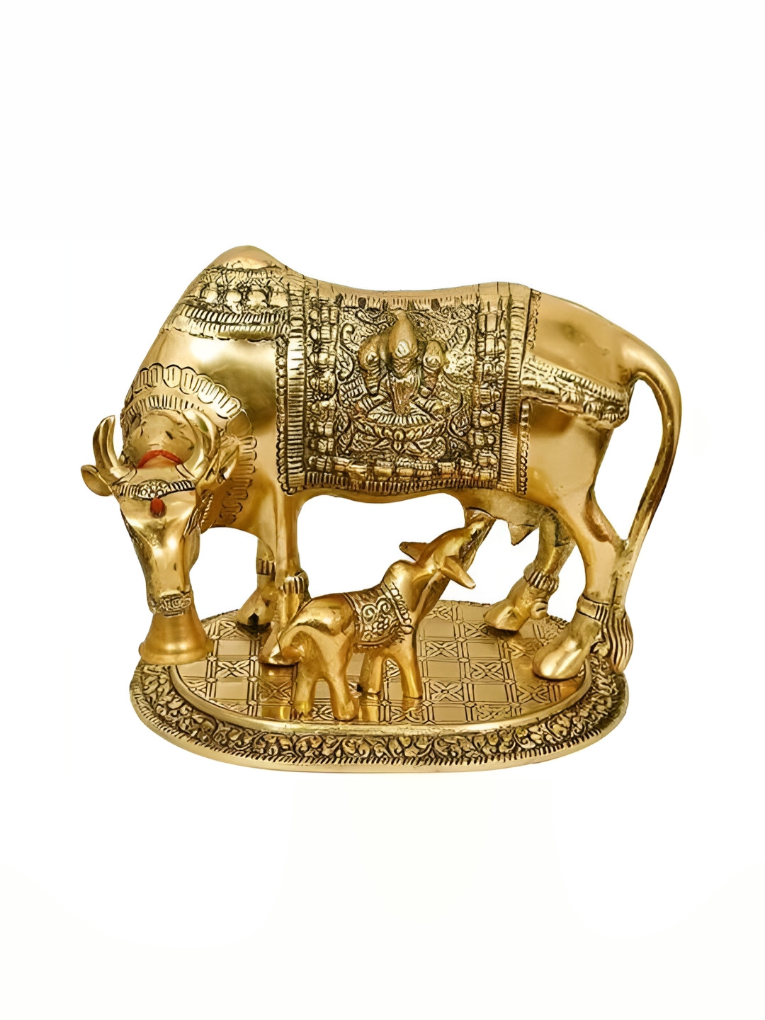 Navyaksh Cow Bachda Gold Brass Metallic Prayer Room Small Showpiece - 6.7 Inches