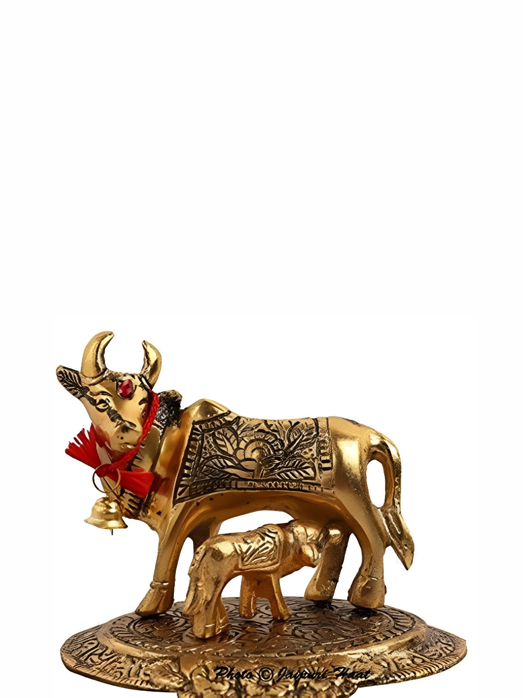 Navyaksh Cow Bachda Gold Metal Metallic Prayer Room Tiny Showpiece - 3.1 Inches