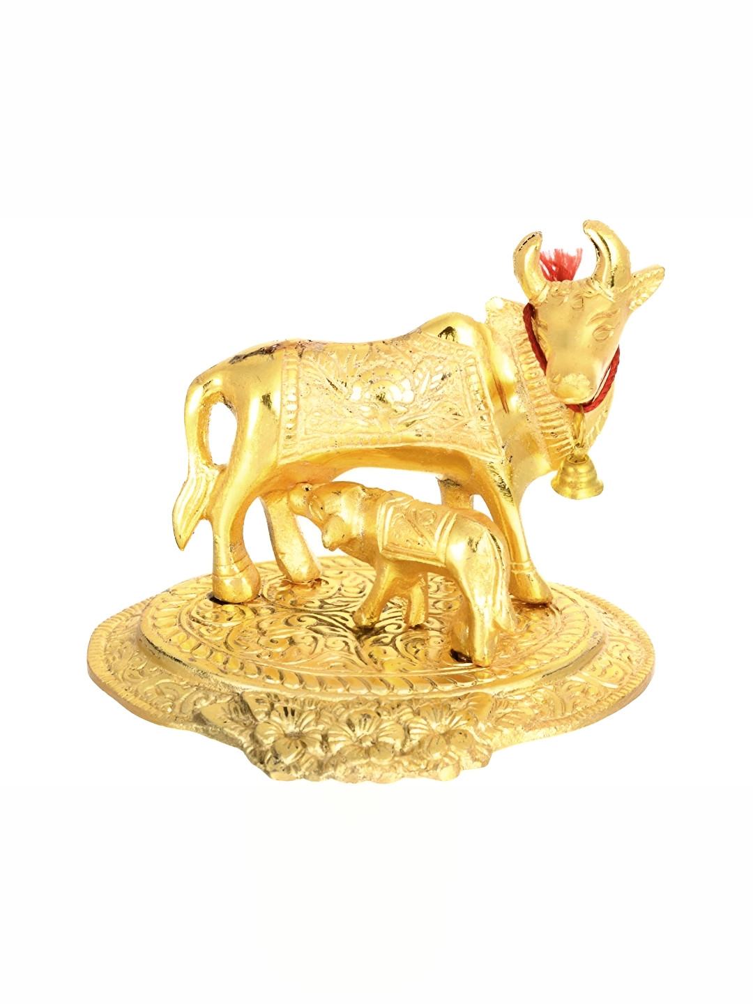 Navyaksh Cow Bachda Gold Metal Metallic Prayer Room Tiny Showpiece - 2 Inches