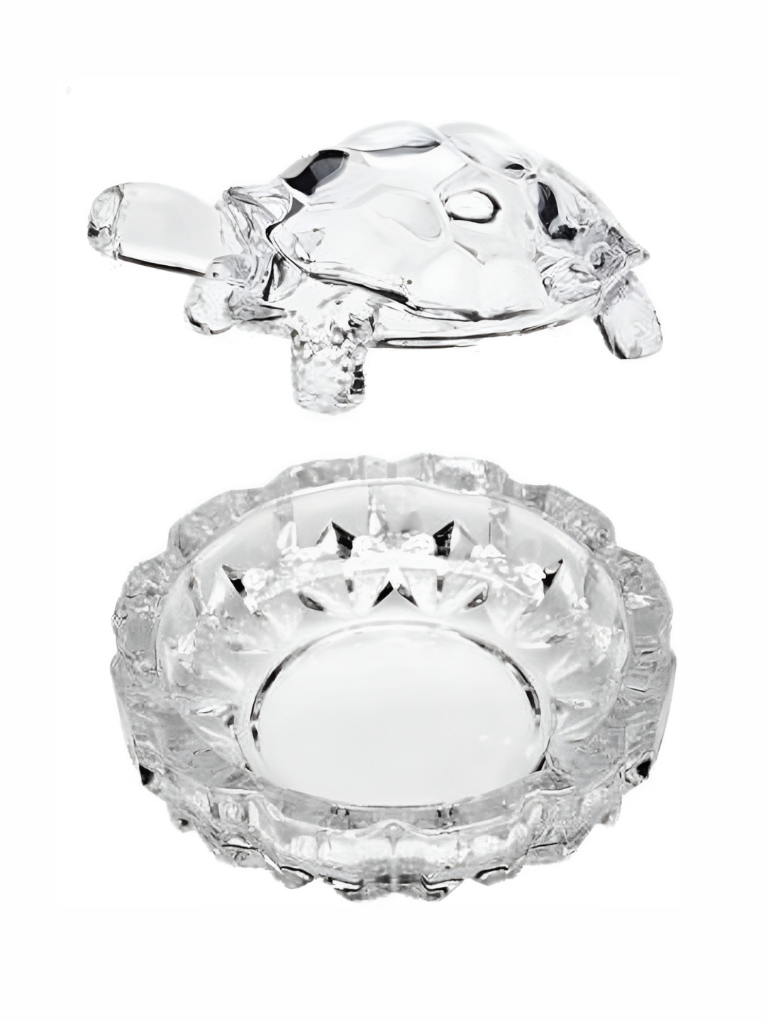 Navyaksh Turtle Plate Transparent Glass Glossy Prayer Room Set of 2 Small Showpieces - 1.4 Inches