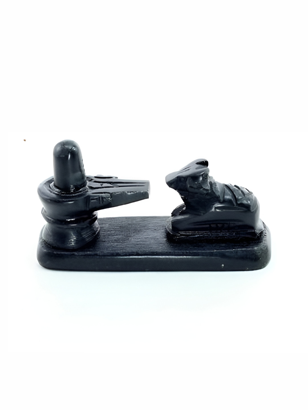 Navyaksh Shiv Ling Nandi Plate Black Marble Glossy Prayer Room Medium Showpiece -