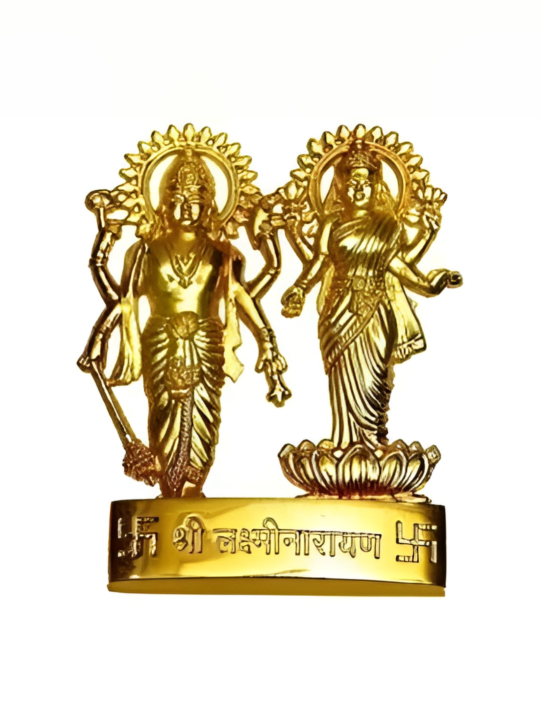 Navyaksh Vishnu Laxmi Standing Gold Metal Metallic Prayer Room Small Showpiece -