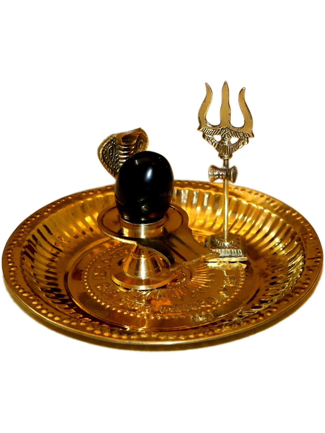 Navyaksh Pathar Trishul Gold Brass Metallic Prayer Room Set of 4 Medium Showpieces -