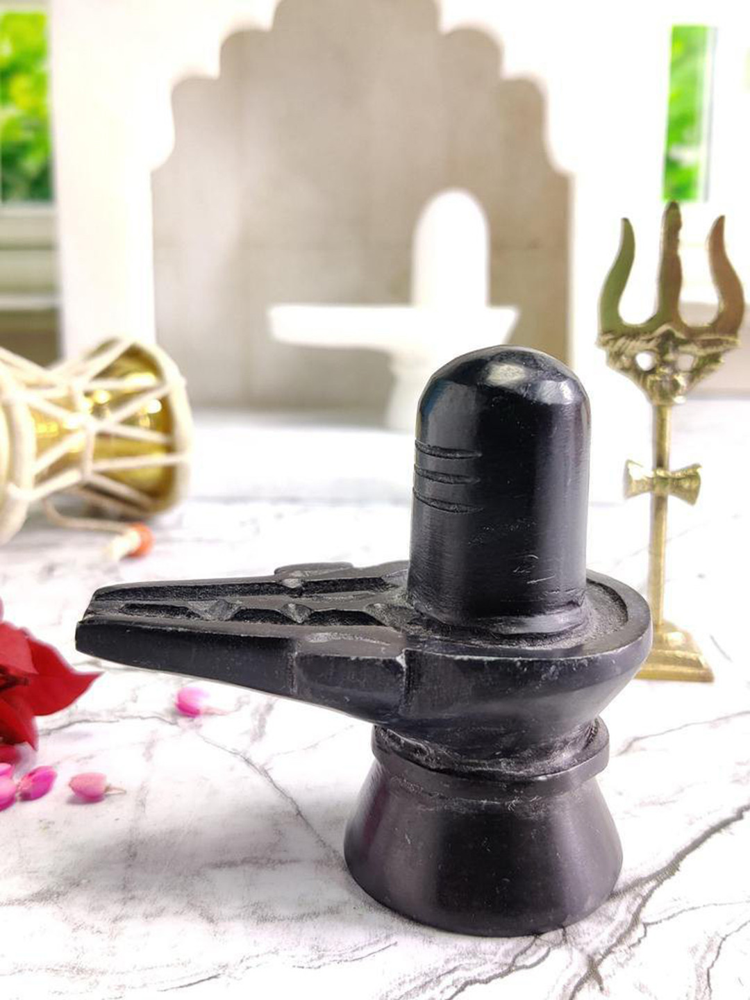 Navyaksh Black Marble Natural Prayer Room Small Showpiece - 2.4 Inches