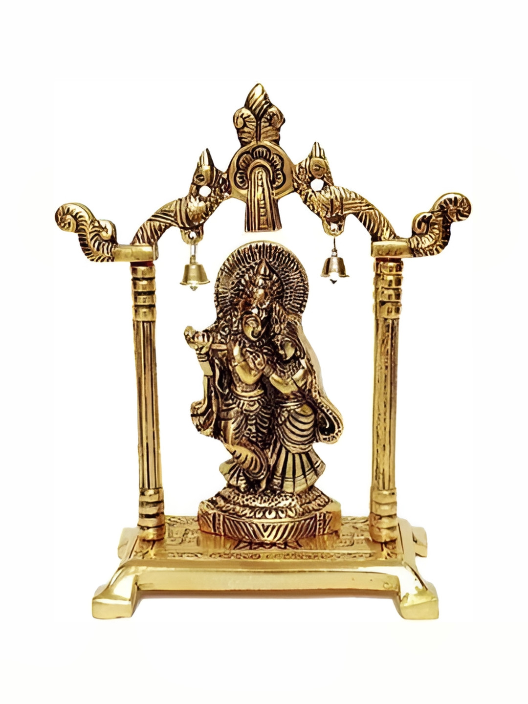Navyaksh Radha Krishan in Temple Gold Brass Metallic Prayer Room Small Showpiece - 7.1 Inches