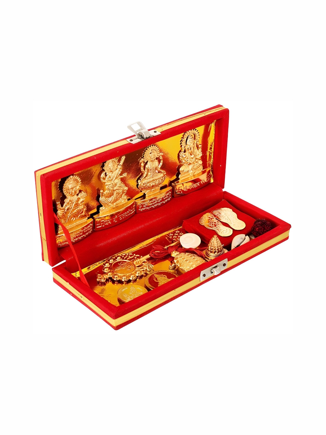 Navyaksh Gold Toned & Red Metal Bhandari in Box