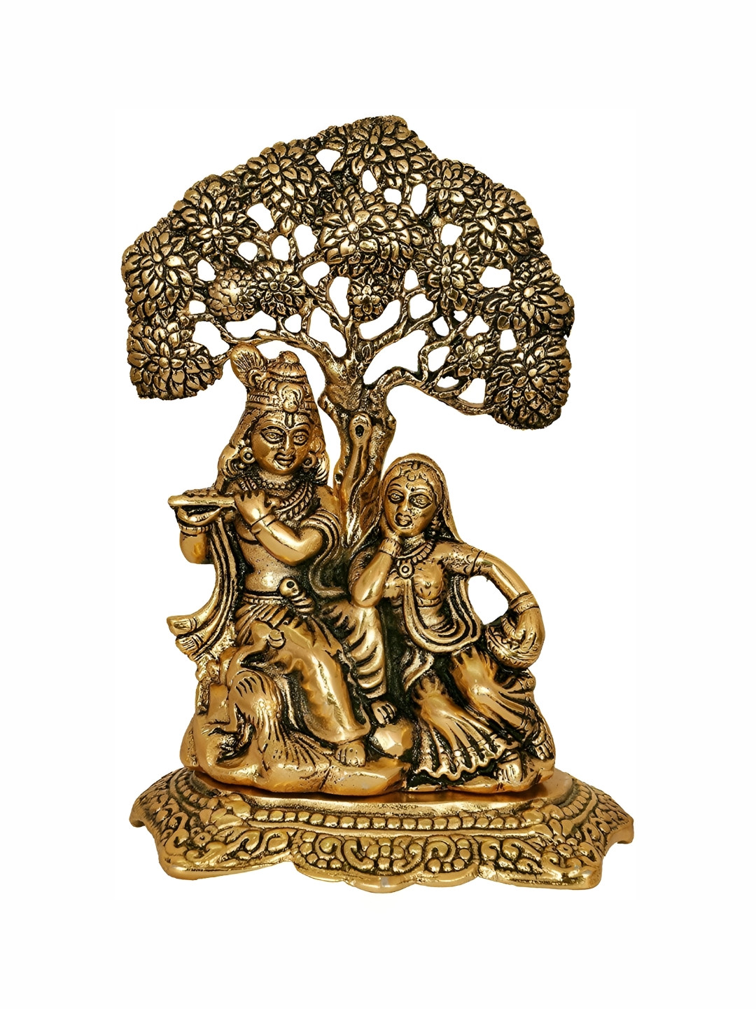 Navyaksh Radha Krishan Under Tree Gold Metal Metallic Living Room Small Showpiece - 7.1 Inches
