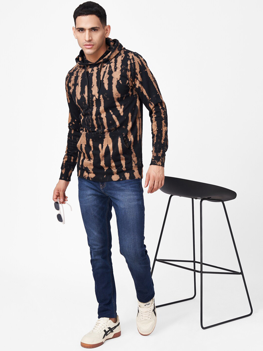 ZU Tie & Die Hooded Pure Cotton Pullover Sweatshirt