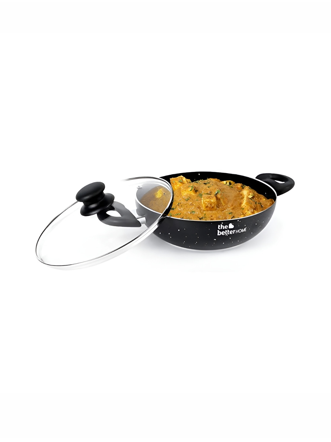 The Better Home Black Granite Non Stick Induction Base Kadhai With Lid