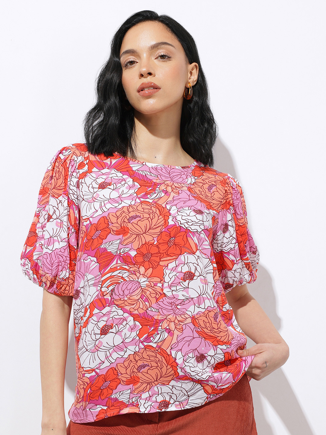 DressBerry Floral Puffy Sleeve Top