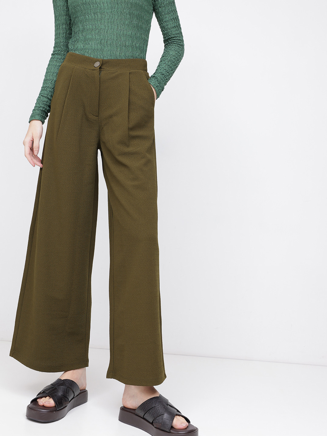 DressBerry Women High-Waist Pleat Front Wide Leg Trousers