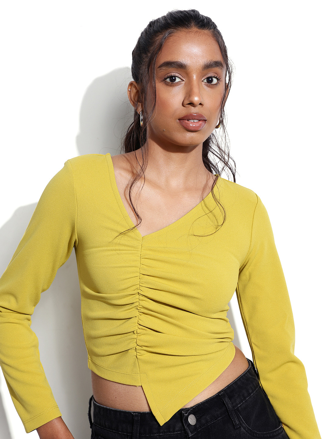 DressBerry Ruched Asymmetric Crop Top