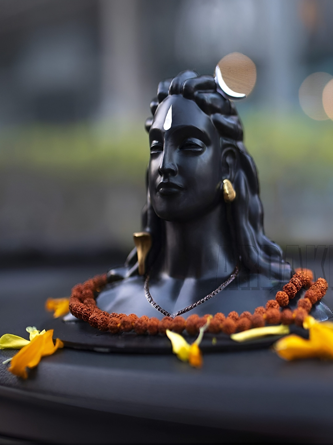 Navyaksh Yogi with Rudraksha Mala Black Polyresin Natural Prayer Room Set of 2 Small Showpieces - 3.9 Inches