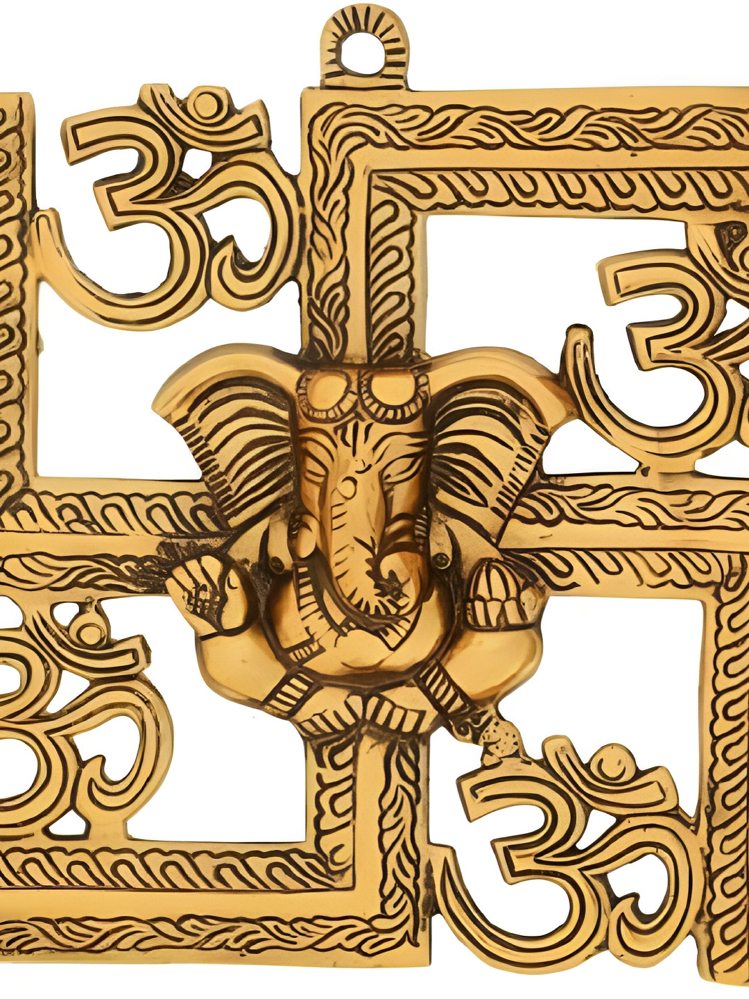 Navyaksh Ganesh Swastik Gold Aluminium Metallic Prayer Room Tiny Showpiece - 0.4 Inches