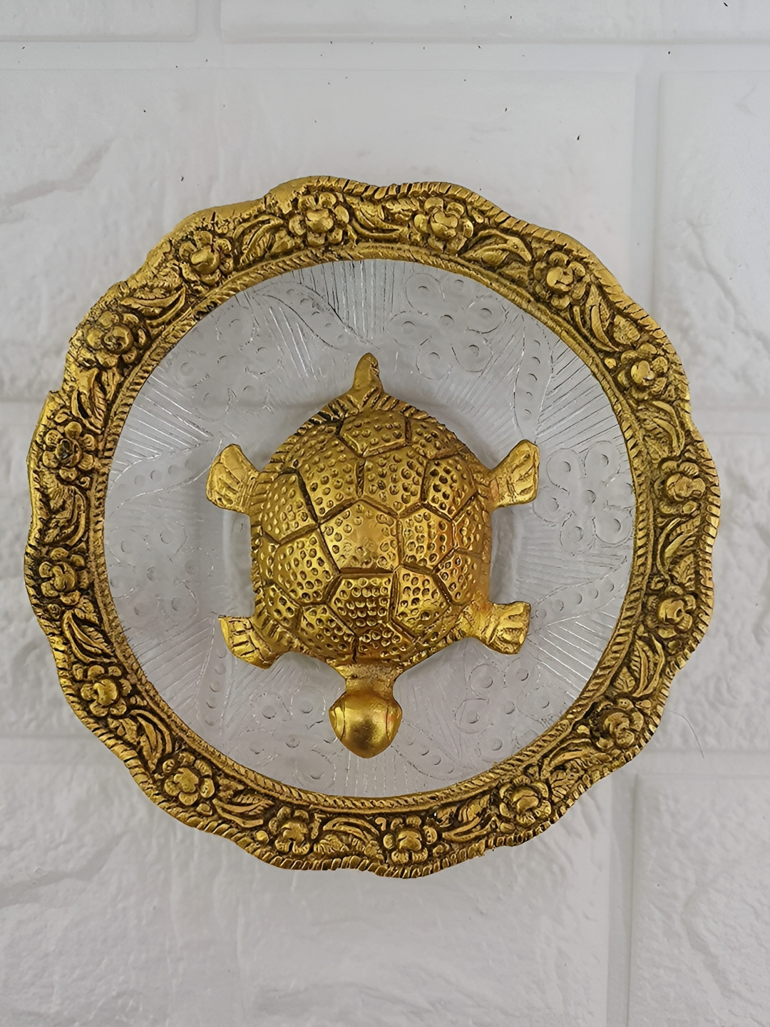 Navyaksh Turtle Plate Gold Aluminium Metallic Prayer Room Set of 2 Small Showpieces - 1 Inches