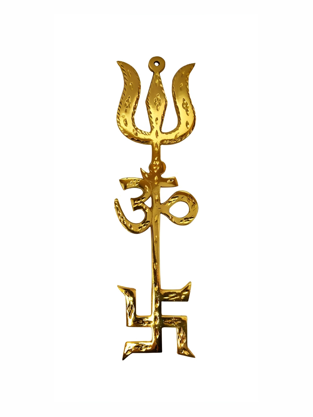 Navyaksh Trishakti Trishul Gold Plastic Natural Prayer Room Small Showpiece - 4.7 Inches
