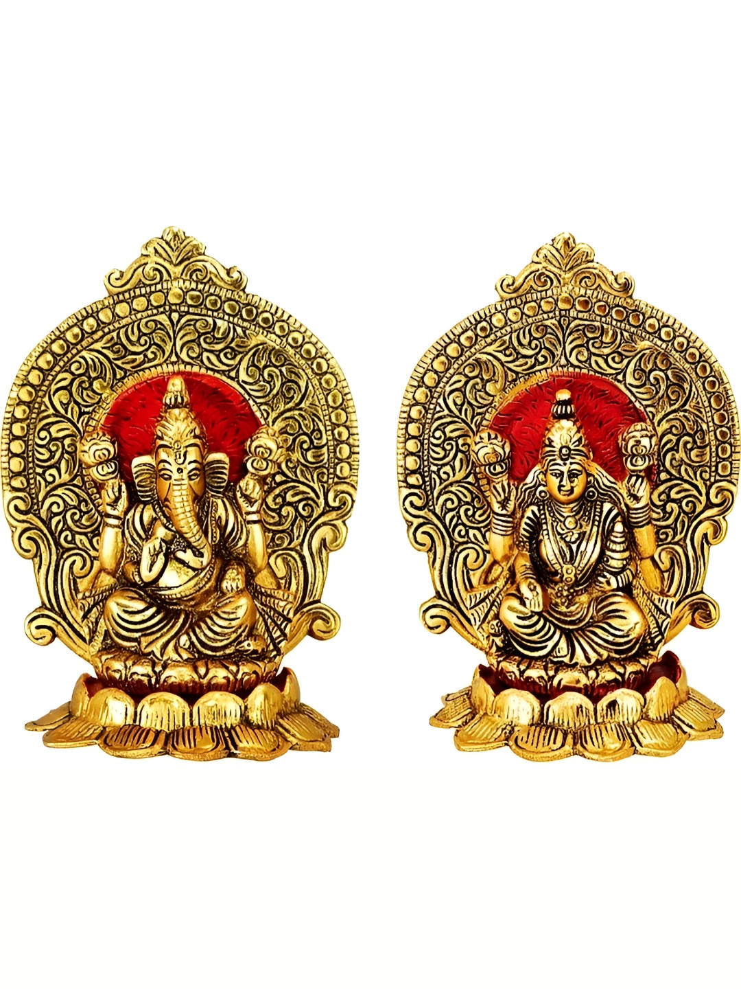 Navyaksh Gold Brass Metallic Prayer Room Set of 2 Small Showpieces - 6.9 Inches