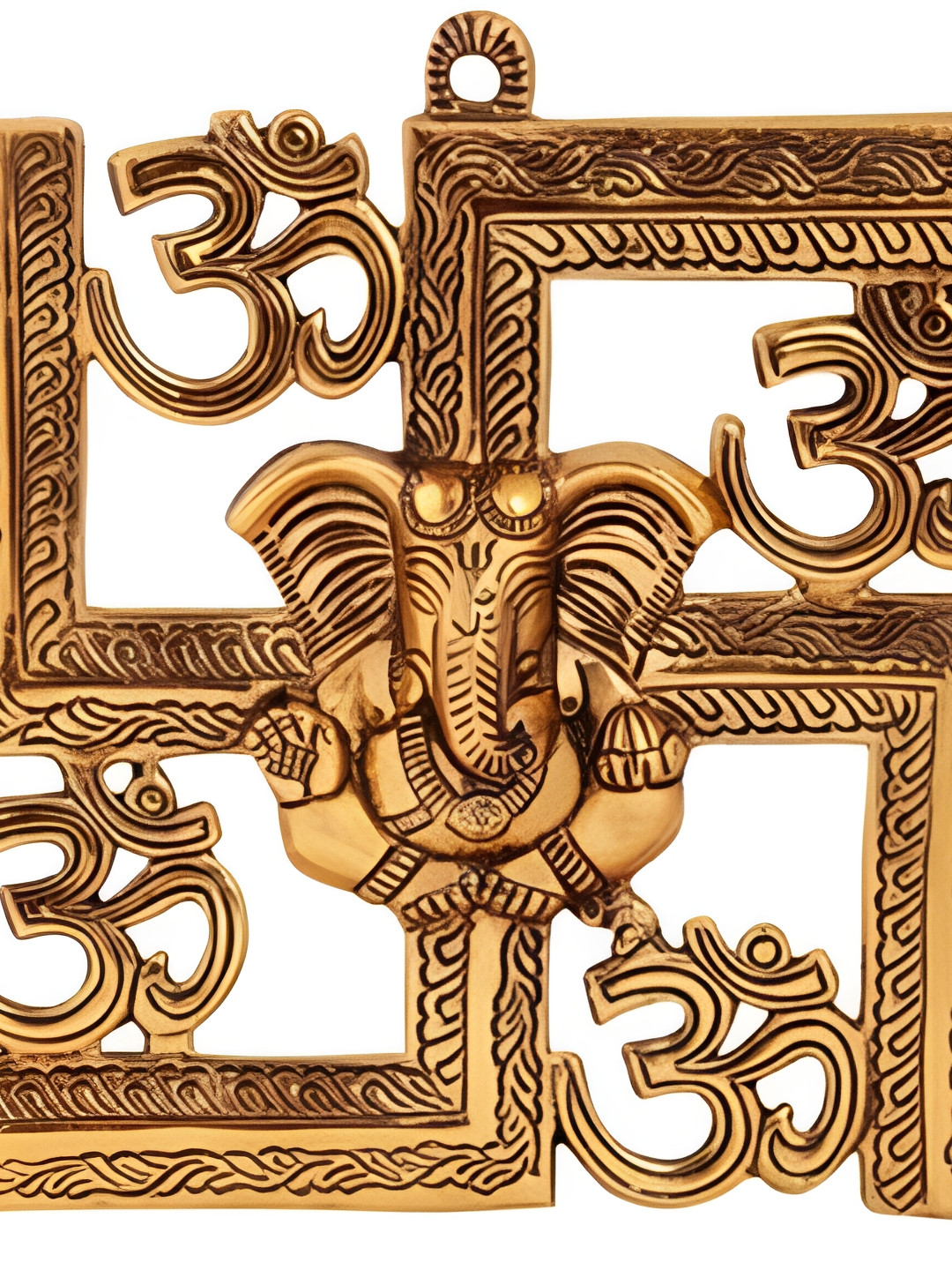 Navyaksh Metalganesh Swastik Gold Brass Metallic Living Room Small Showpiece - 9.1 Inches
