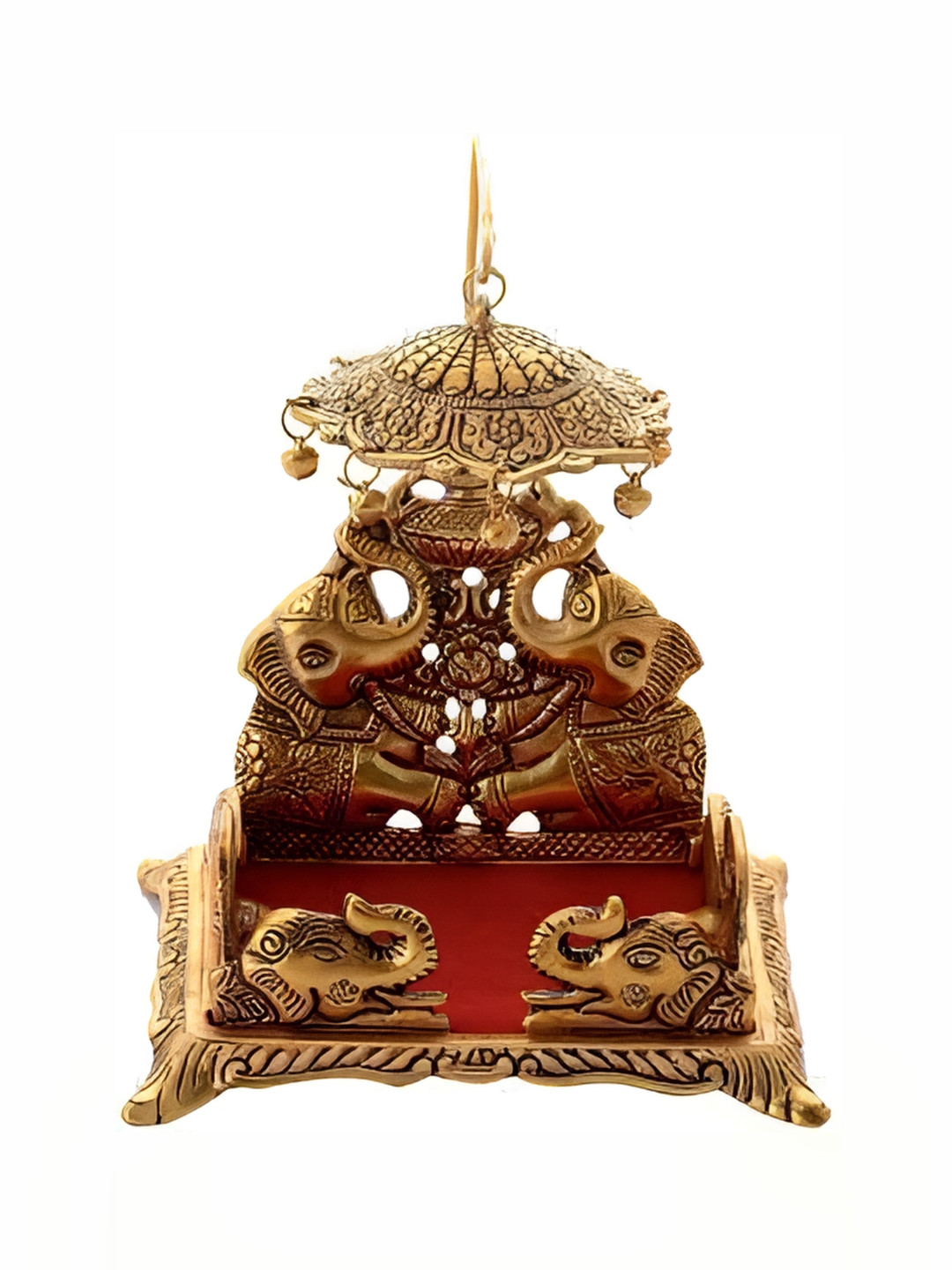 Navyaksh Singhasa Gold Metal Metallic Prayer Room Small Showpiece - 3.1 Inches