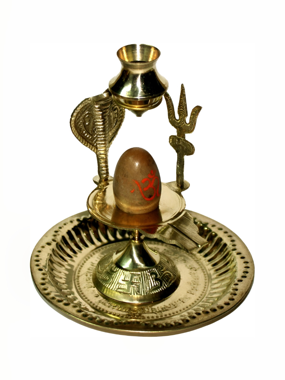 Navyaksh Shivling with Chapa Plate Gold Brass Metallic Prayer Room Set of 4 Tiny Showpieces - 2 Inches