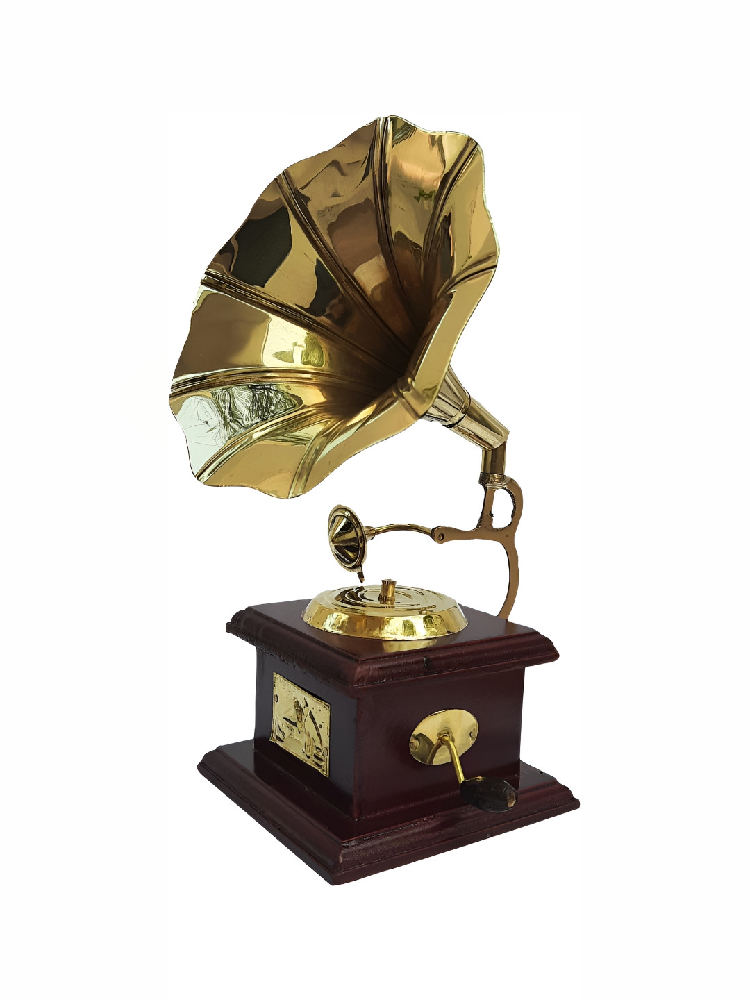 Navyaksh Gramphone Gold Brass Metallic Living Room Medium Showpiece - 9.1 Inches