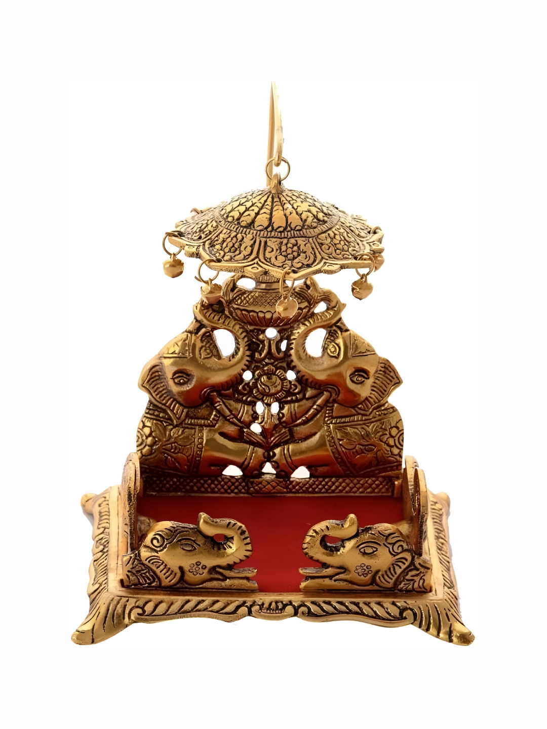 Navyaksh Singhasan Gold Metal Metallic Prayer Room Small Showpiece - 3.1 Inches