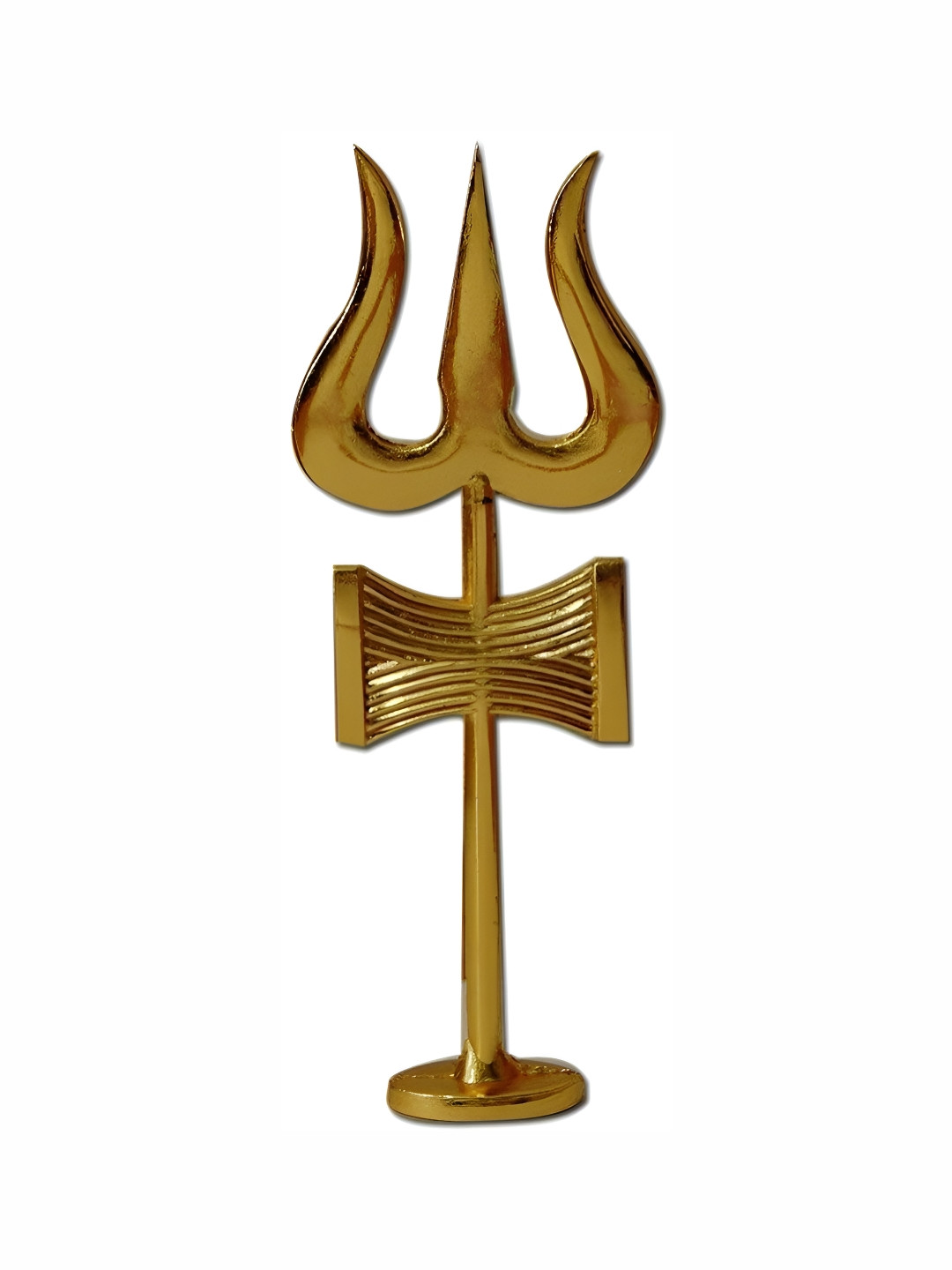 Navyaksh Trishul with Damru Gold Metal Metallic Prayer Room Tiny Showpiece - 3.9 Inches
