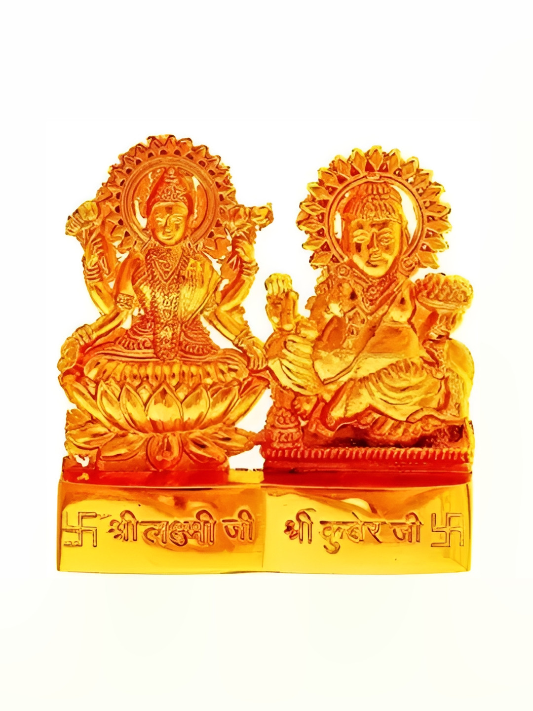Navyaksh Kuber Laxmi Gold Brass Metallic Prayer Room Small Showpiece - 5.9 Inches