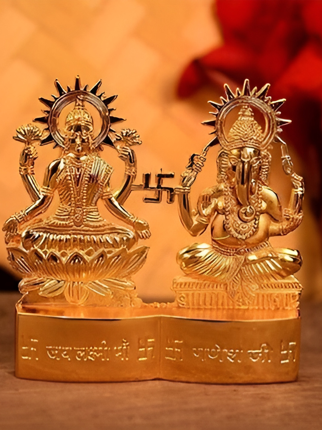 Navyaksh Laxmi Ganesh Yellow Metal Metallic Prayer Room Medium Showpiece - 4.7 Inches