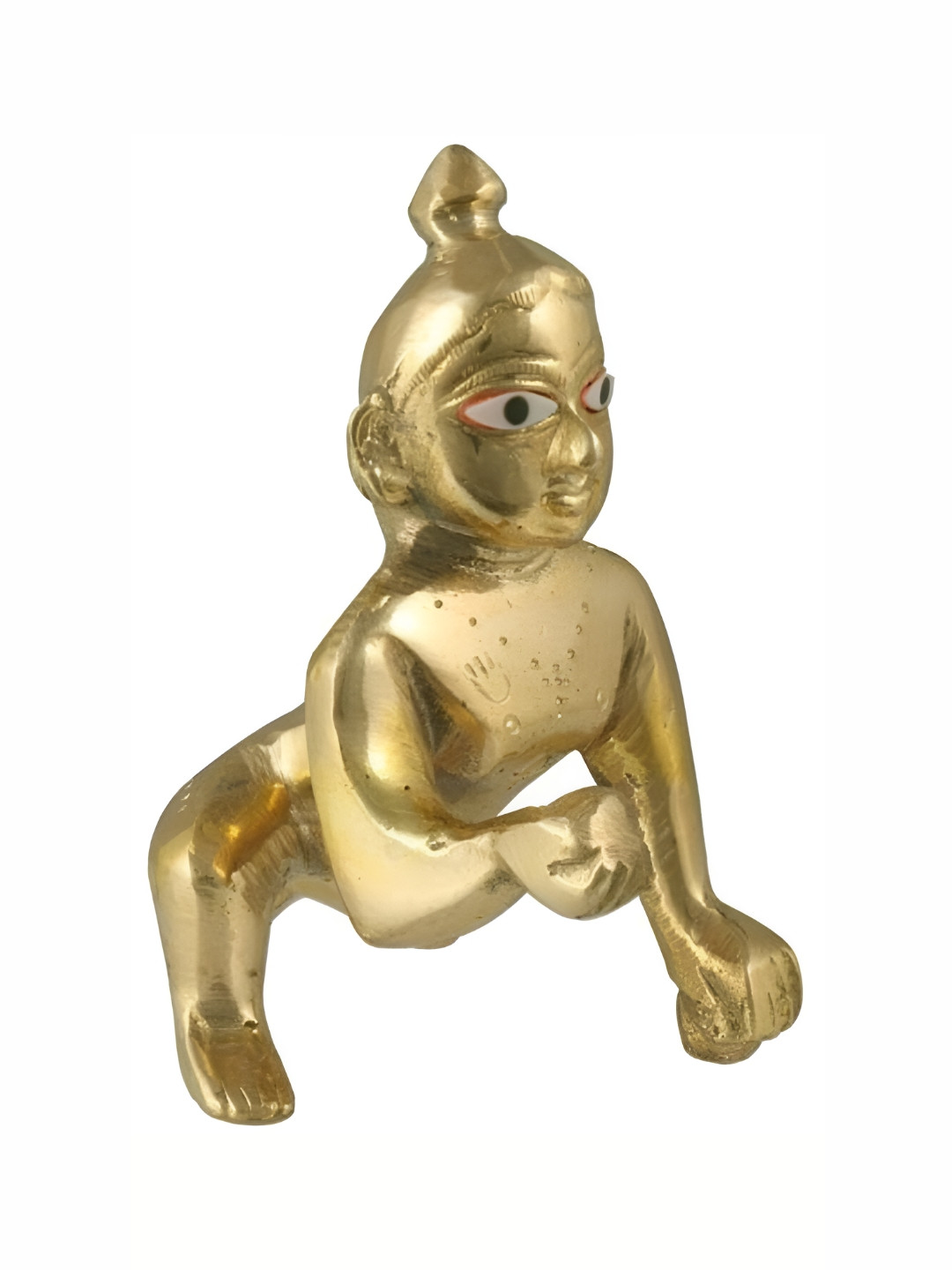 Navyaksh Laddu Gopal Yellow Brass Metallic Prayer Room Tiny Showpiece - 3.5 Inches