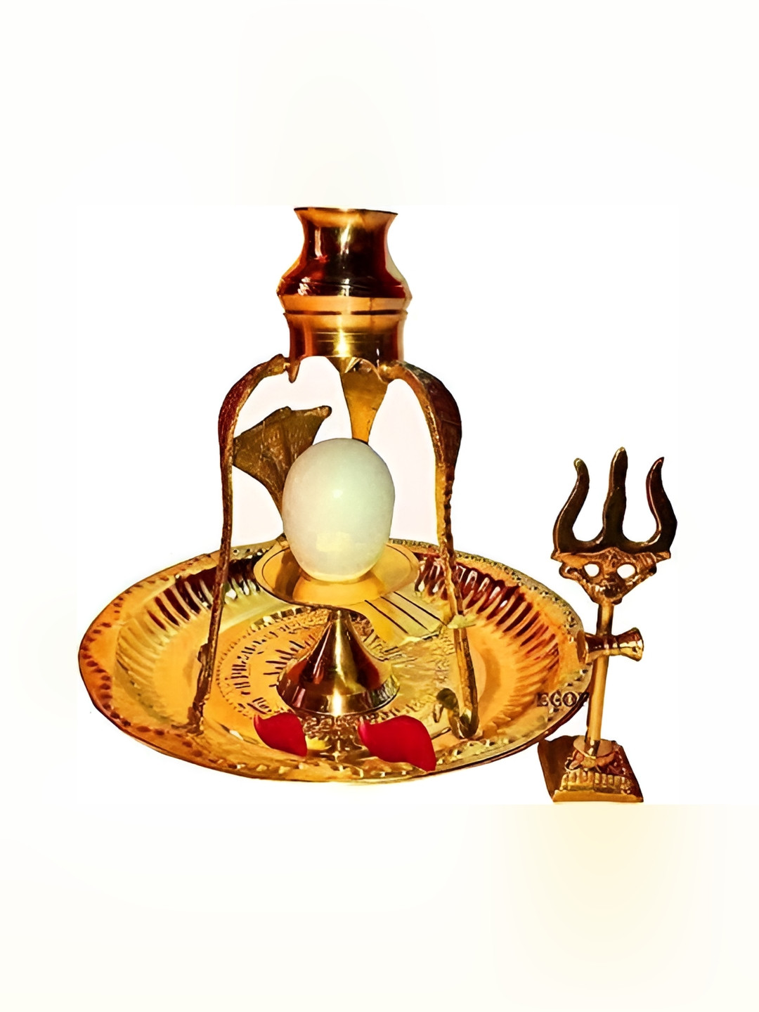 Navyaksh Plattipahe Shivling Pindi Trishul Gold Brass Metallic Living Room Set of 6 Small Showpieces -