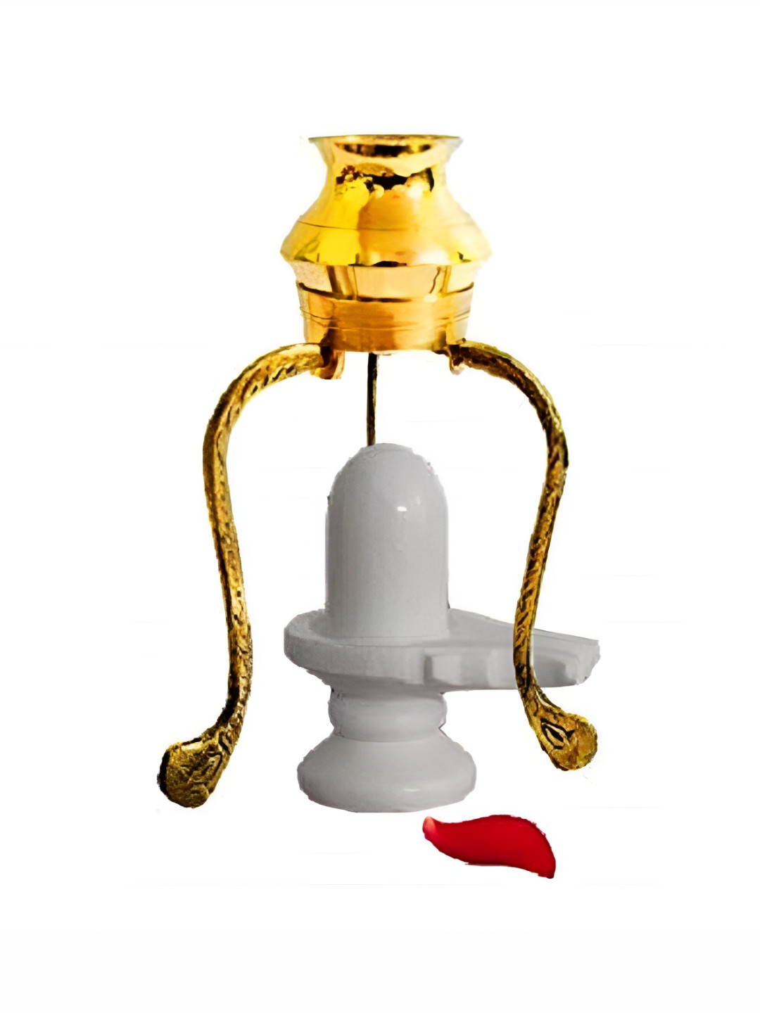 Navyaksh Shivling Wth Tipahee and Loti Gold Brass Metallic Prayer Room Set of 3 Small Showpieces - 4.7 Inches