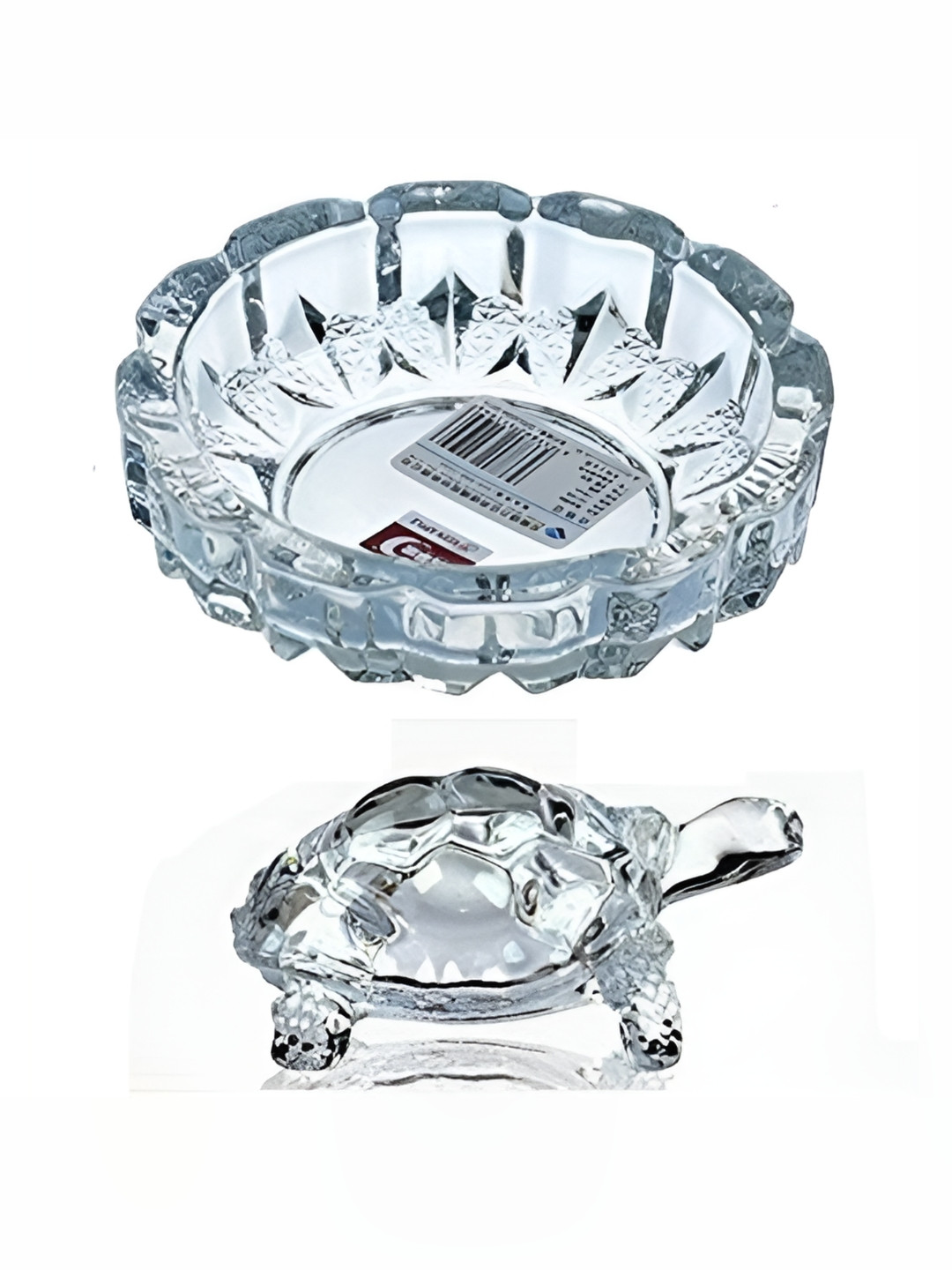 Navyaksh Glass Turtle Plate White Glass Glossy Prayer Room Set of 2 Small Showpieces - 4.3 Inches