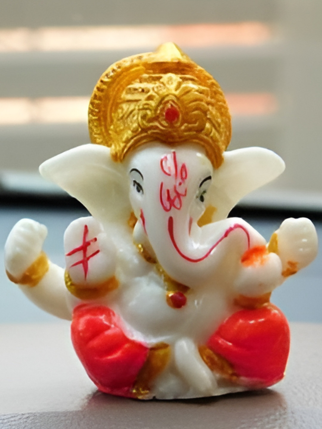 Navyaksh Ganesh Ji White Polyresin Glossy Prayer Room Small Showpiece - 2.2 Inches