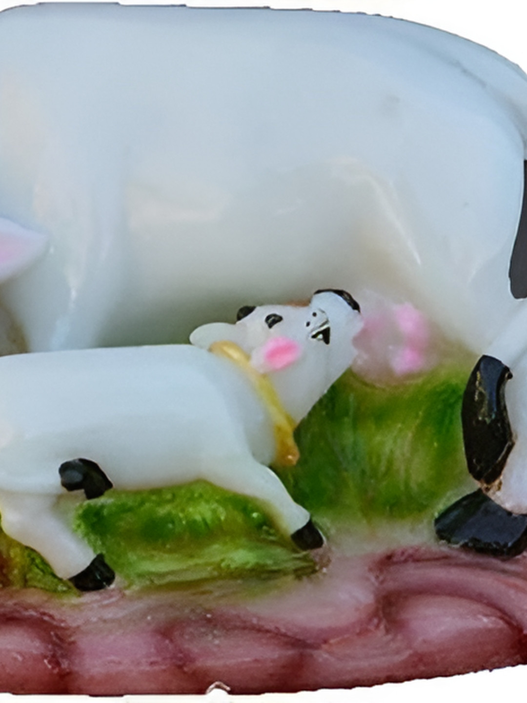 Navyaksh Cow Bachda White Marble Natural Living Room Small Showpiece - 4.7 Inches